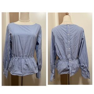 POLO Ralph Lauren Striped Peplum Blouse Button Up Blue White M Dress Shirt